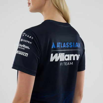 The model is wearing this Womens Atlassian Williams F1 Team Tech T-shirt in navy. 4