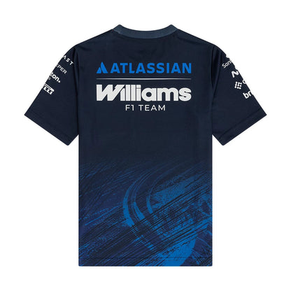 The model is wearing this Youth Atlassian Williams F1 Team Tech T-shirt in navy. 2