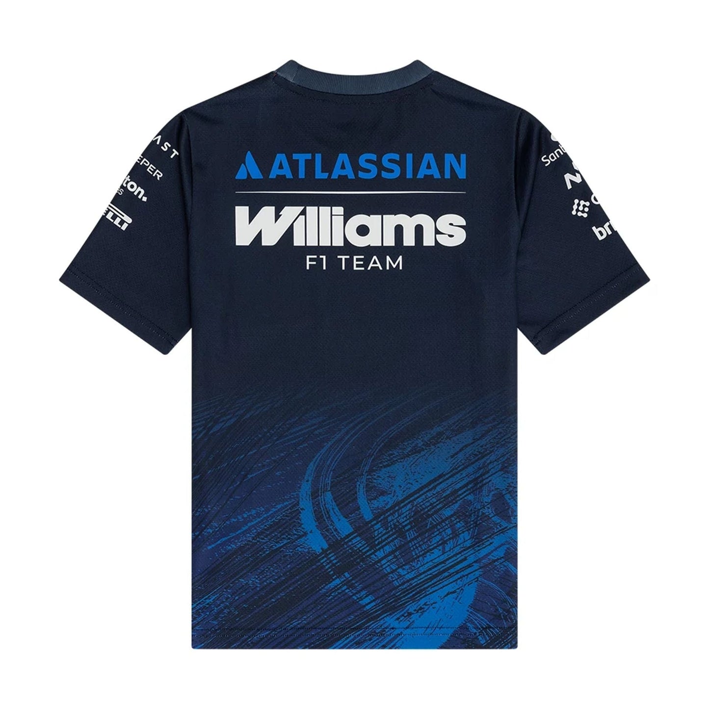 The model is wearing this Youth Atlassian Williams F1 Team Tech T-shirt in navy. 2