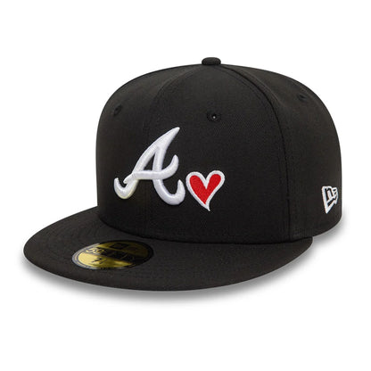 Pictured is this MLB Heart Icon Atlanta Braves 59FIFTY Fitted cap in black. 1