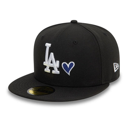 Pictured is this MLB Heart Icon LA Dodgers 59FIFTY Fitted cap in black. 1