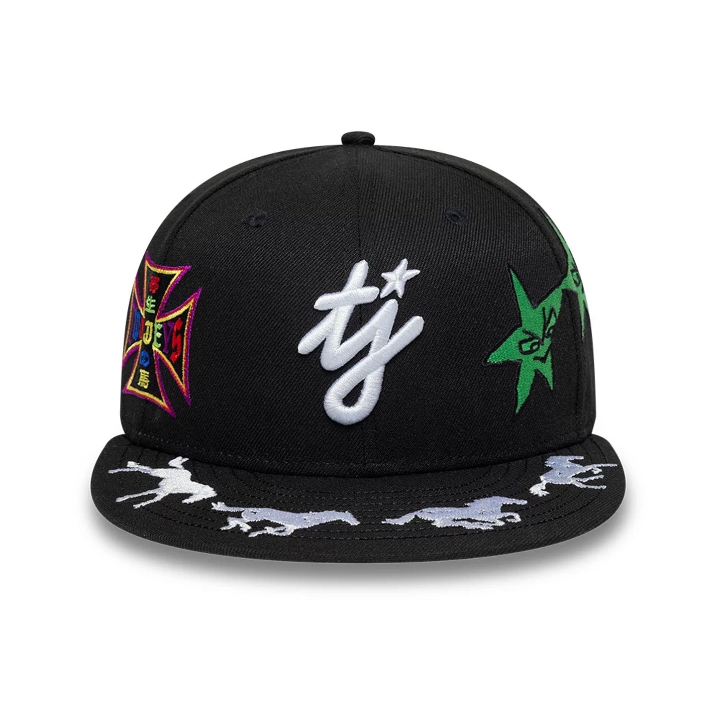Pictured is this Twojeys X New Era 59FIFTY Fitted cap in black. 2