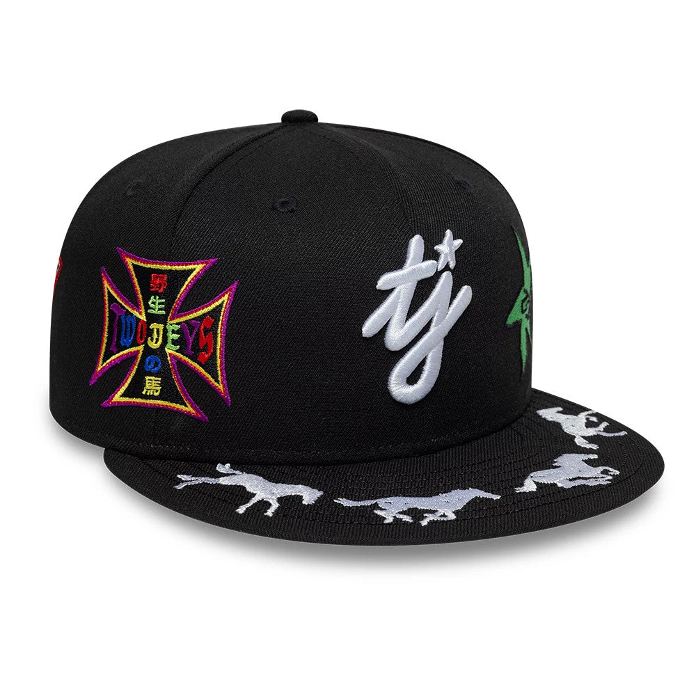 Pictured is this Twojeys X New Era 59FIFTY Fitted cap in black. 3