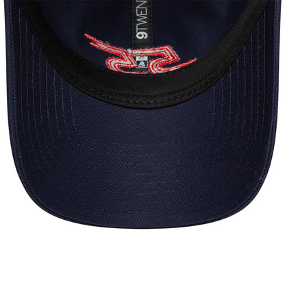 Williams Carlos Sainz Navy New Era 9TWENTY Adjustable Cap, inside view showing the black sweatband, a red embroidered 55 logo on the navy fabric, and the 9TWENTY label on the central taping.