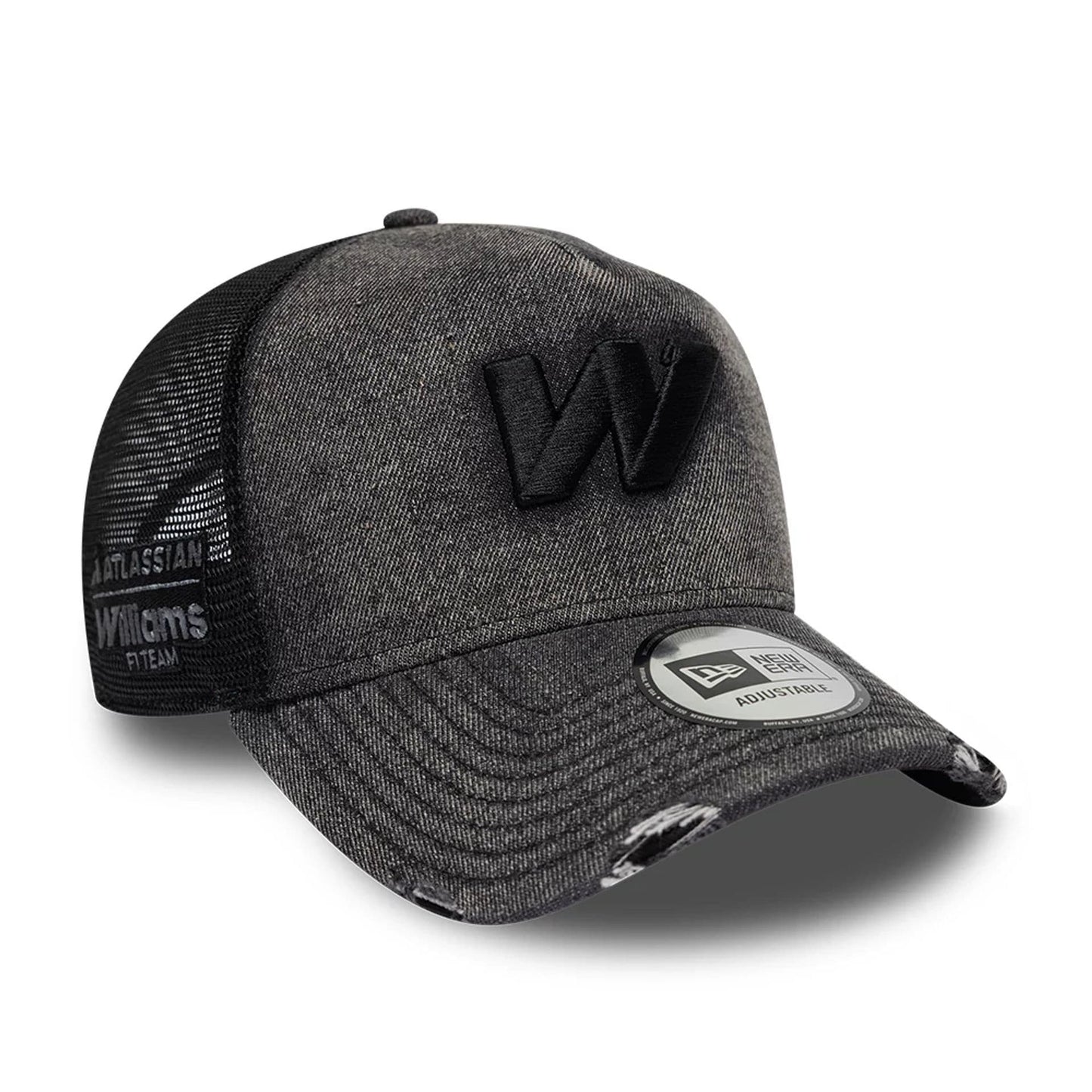Pictured is this New Wave Denim Atlassian Williams F1 Team 9FORTY A-Frame Trucker cap in black. 3