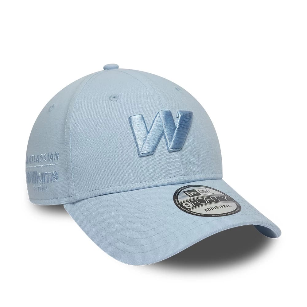 Pictured is this New Wave Linen Atlassian Williams F1 Team 9FORTY cap in pastel blue. 1