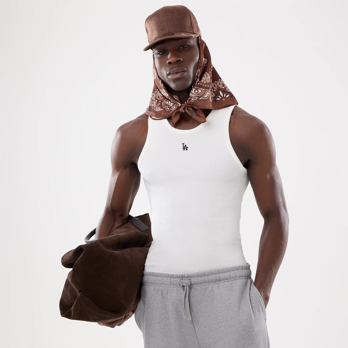 The model is wearing this MLB Rib LA Dodgers Vest in white. 3