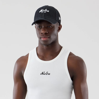 The model is wearing this New Era Rib Vest in white. 5