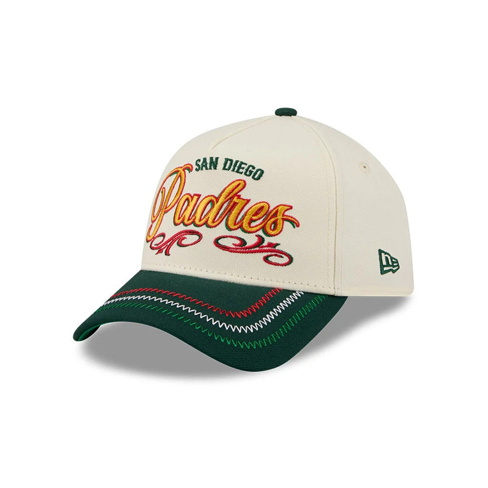 Pictured is this MLB Cinco De Mayo San Diego Padres 9FORTY A-Frame Adjustable cap in cream & green. 1