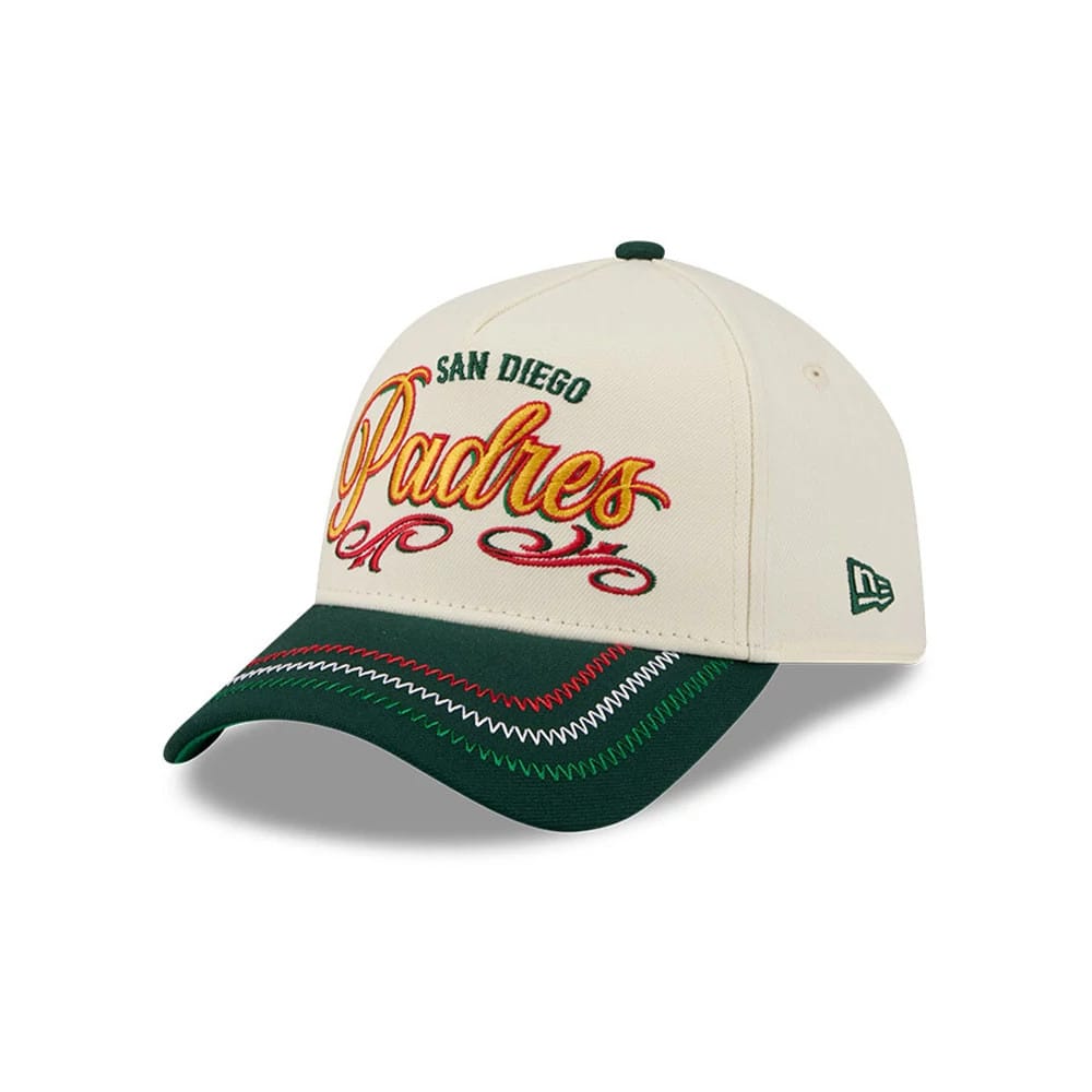 Pictured is this MLB Cinco De Mayo San Diego Padres 9FORTY A-Frame Adjustable cap in cream & green. 1