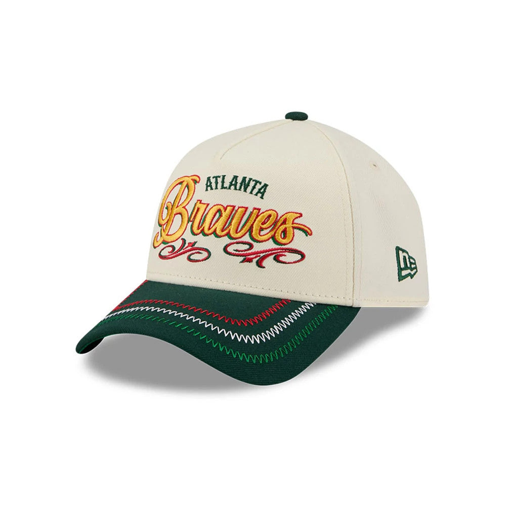 Pictured is this MLB Cinco De Mayo Atlanta Braves 9FORTY A-Frame Adjustable cap in cream & green. 1