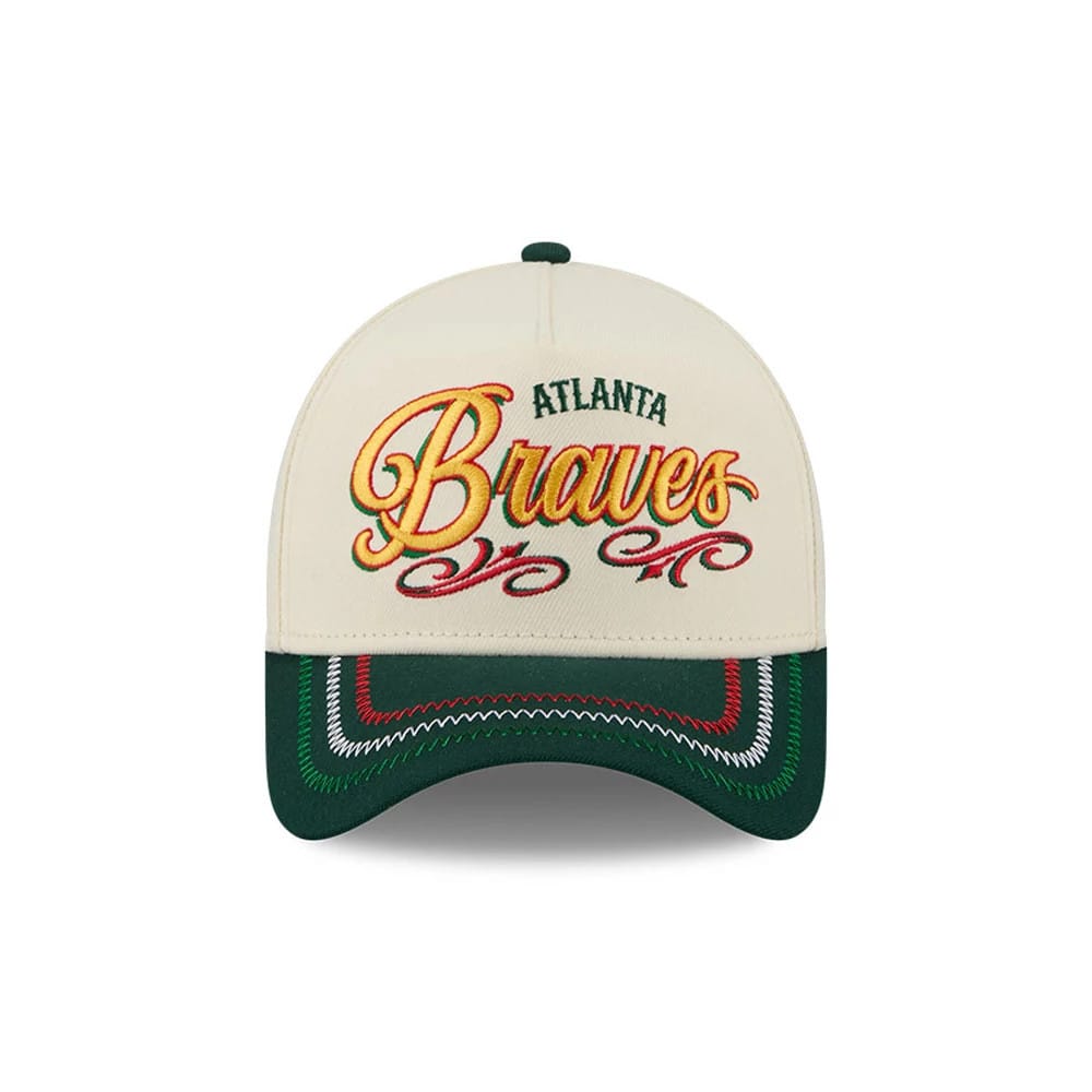 Pictured is this MLB Cinco De Mayo Atlanta Braves 9FORTY A-Frame Adjustable cap in cream & green. 2