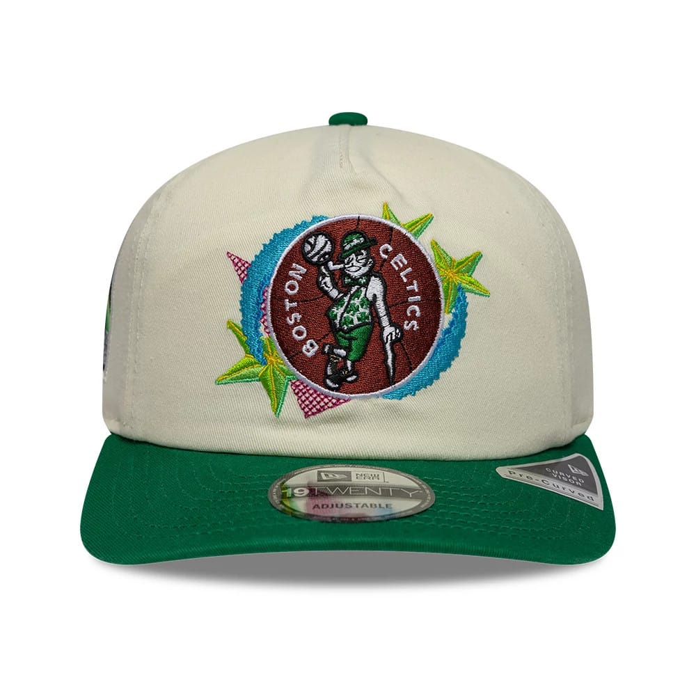 Pictured is this NBA Hardwood Classic Boston Celtics 19TWENTY Adjustable cap in cream & green. 3