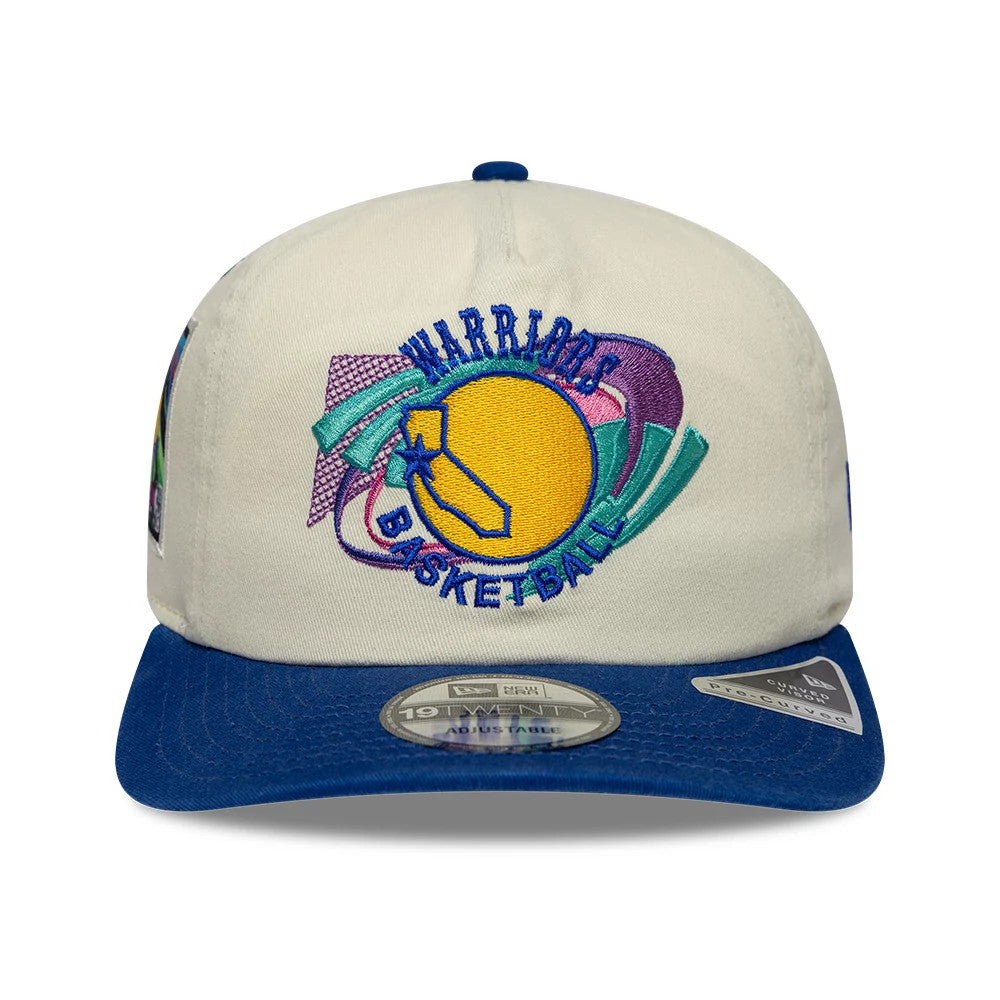 Pictured is this NBA Hardwood Classic Golden State Warriors 19TWENTY Adjustable cap in cream & blue. 3