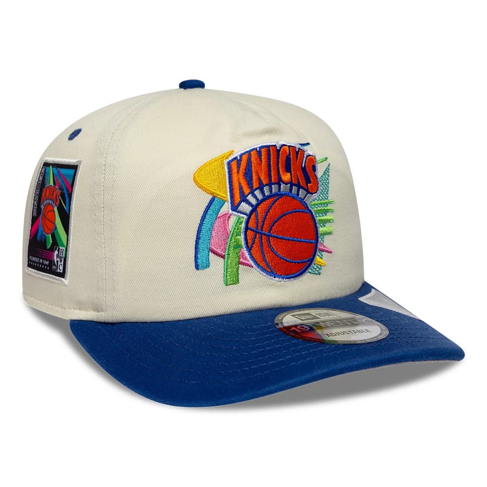 Pictured is this NBA Hardwood Classic New York Knicks 19TWENTY Adjustable cap in cream & blue. 1