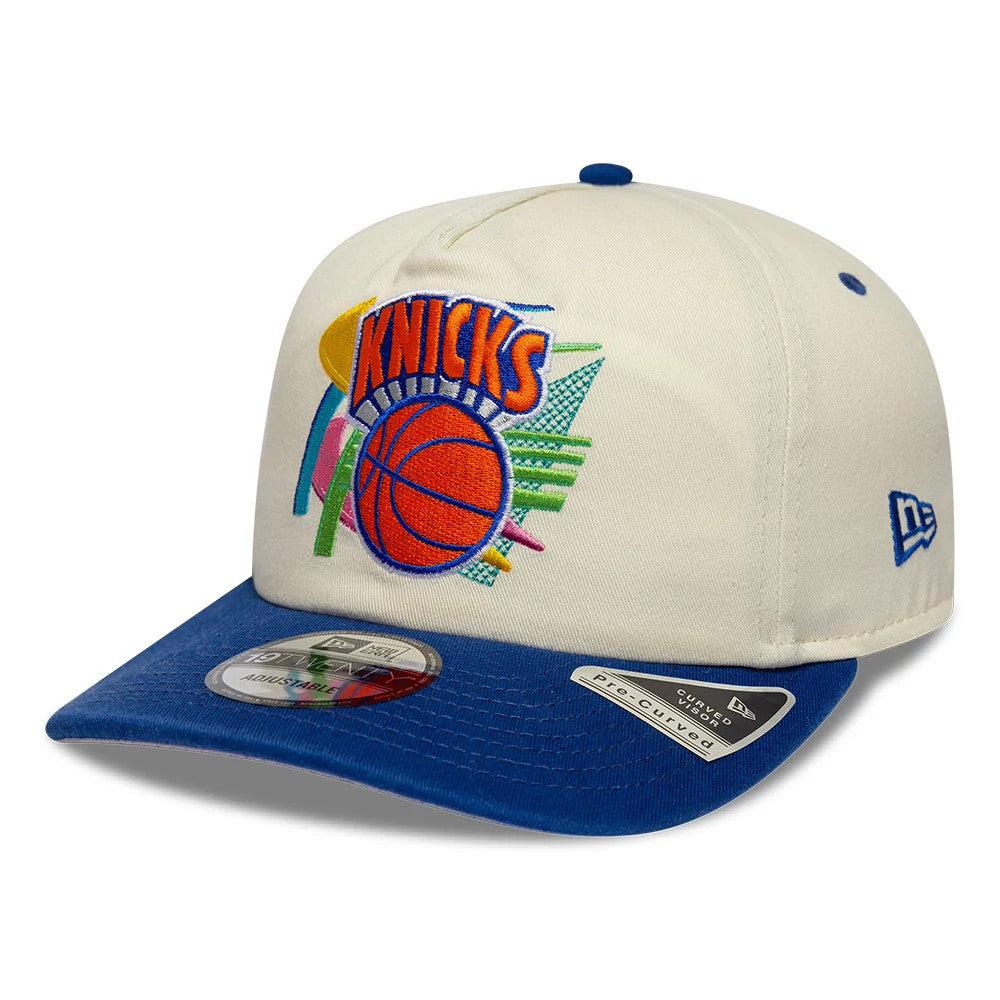 Pictured is this NBA Hardwood Classic New York Knicks 19TWENTY Adjustable cap in cream & blue. 4