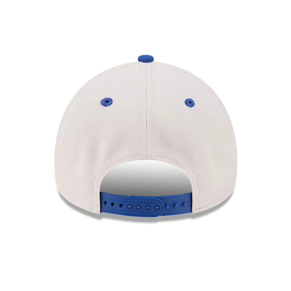 Pictured is this NBA Hardwood Classic New York Knicks 9FORTY A-Frame Adjustable cap in light beige. 7
