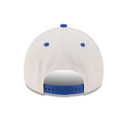 Pictured is this NBA Hardwood Classic New York Knicks 9FORTY A-Frame Adjustable cap in light beige. 7