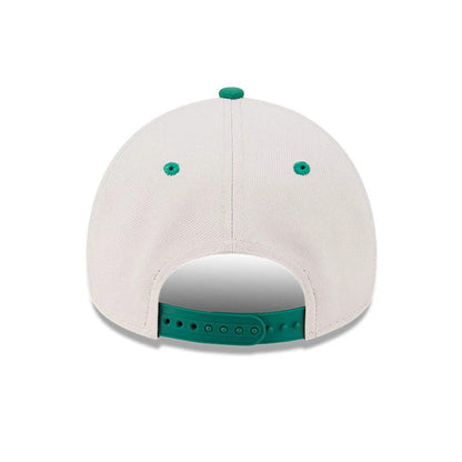 Pictured is this NBA Hardwood Classic Boston Celtics 9FORTY A-Frame Adjustable cap in light beige. 7