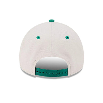 Pictured is this NBA Hardwood Classic Boston Celtics 9FORTY A-Frame Adjustable cap in light beige & green. 7