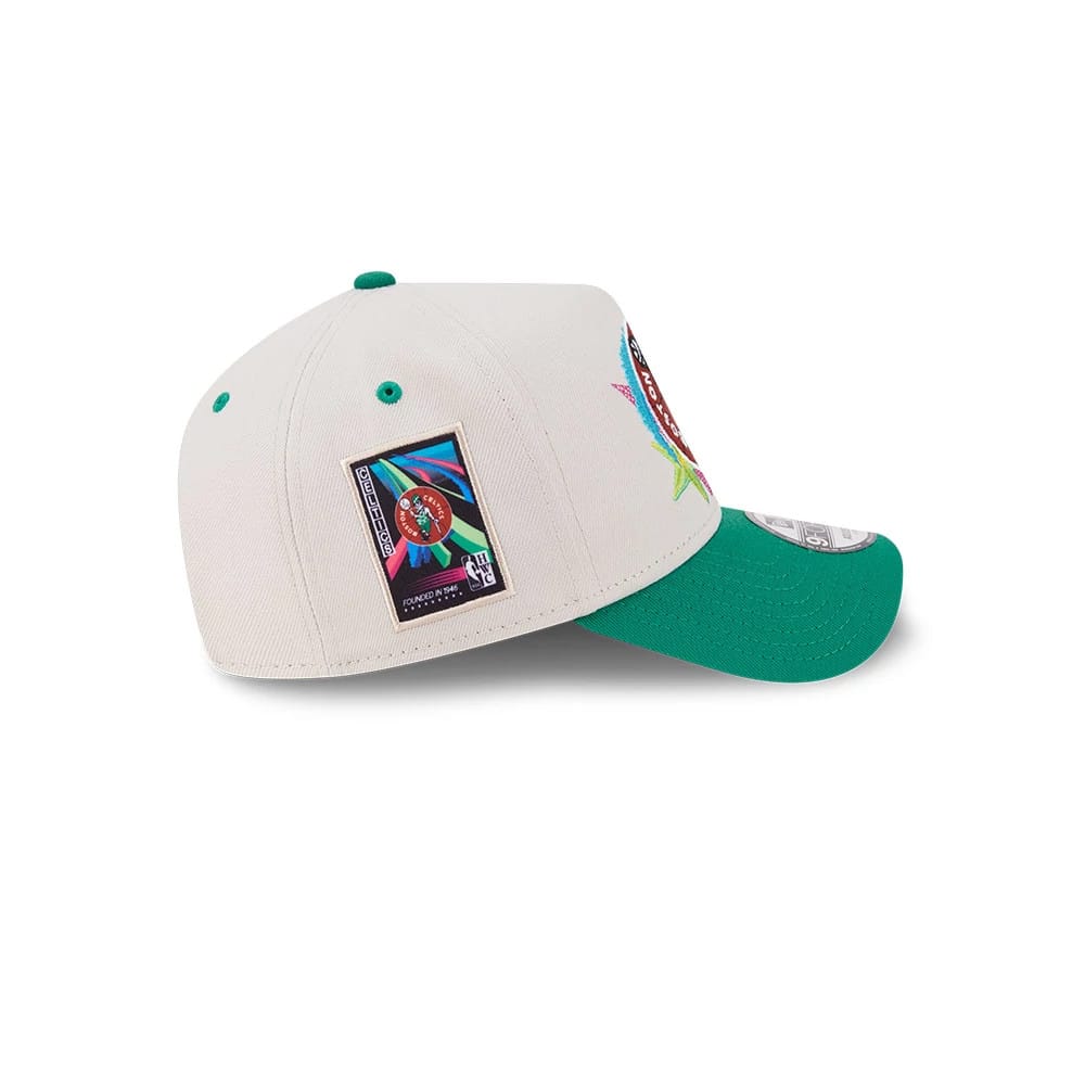 Pictured is this NBA Hardwood Classic Boston Celtics 9FORTY A-Frame Adjustable cap in light beige. 5