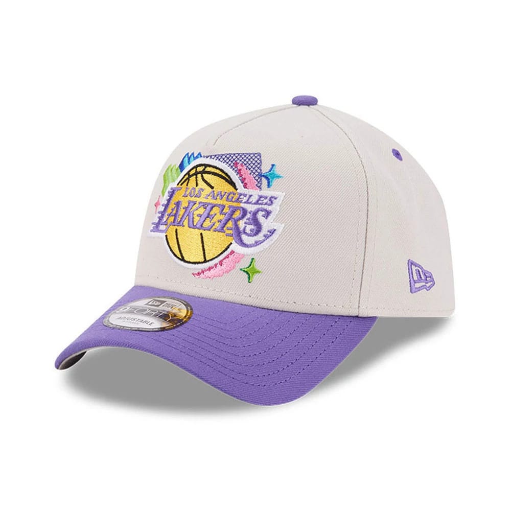 Pictured is this NBA Hardwood Classic LA Lakers 9FORTY A-Frame Adjustable cap in light beige. 4
