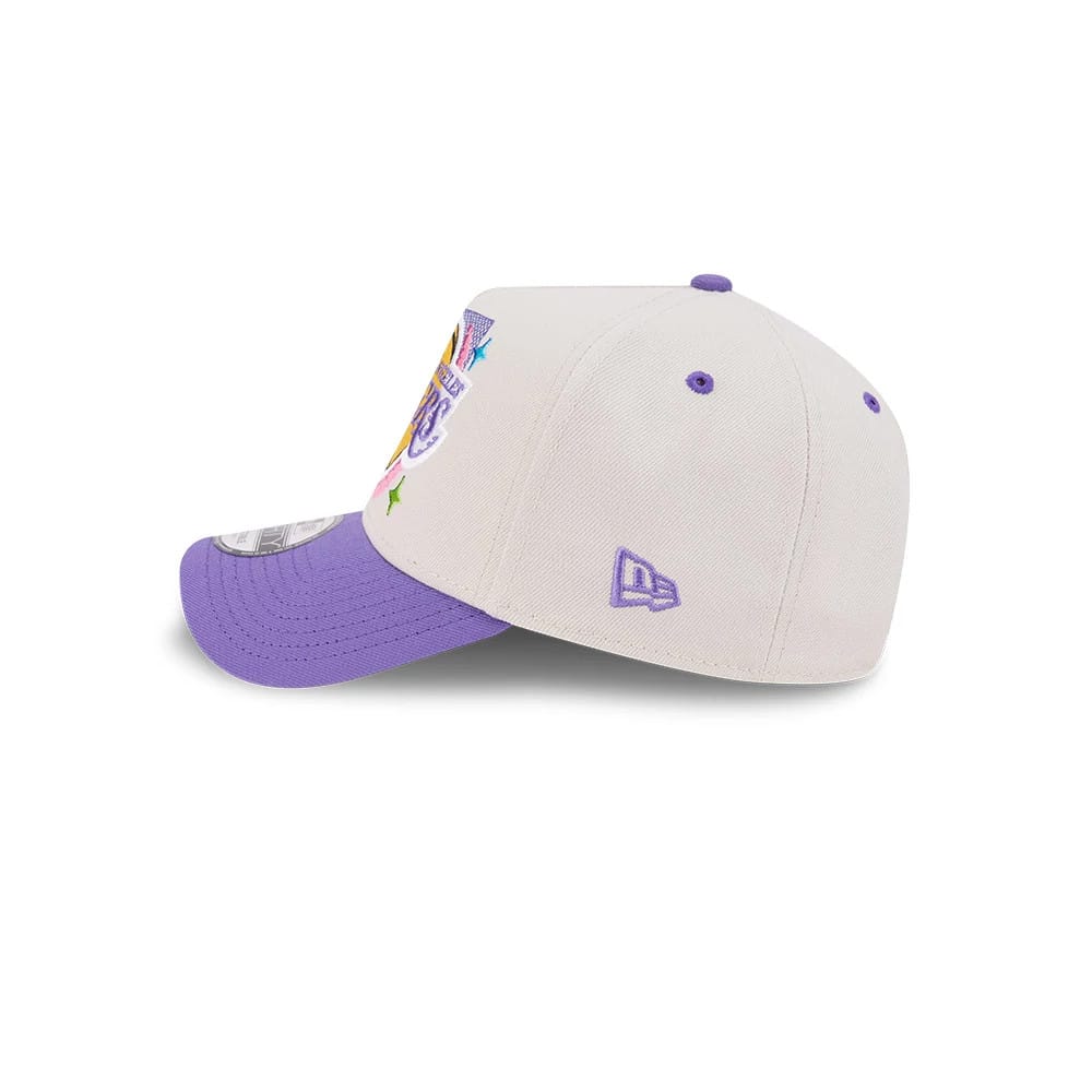 Pictured is this NBA Hardwood Classic LA Lakers 9FORTY A-Frame Adjustable cap in light beige. 6