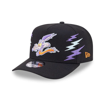 Pictured is this Looney Tunes Wile E Coyote 9FIFTY A-Frame Snapback Adjustable cap in black. 1