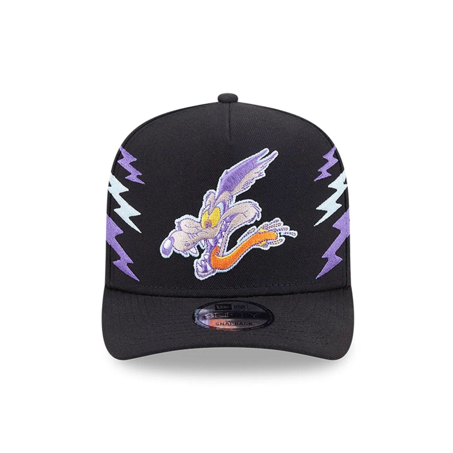 Pictured is this Looney Tunes Wile E Coyote 9FIFTY A-Frame Snapback Adjustable cap in black. 3