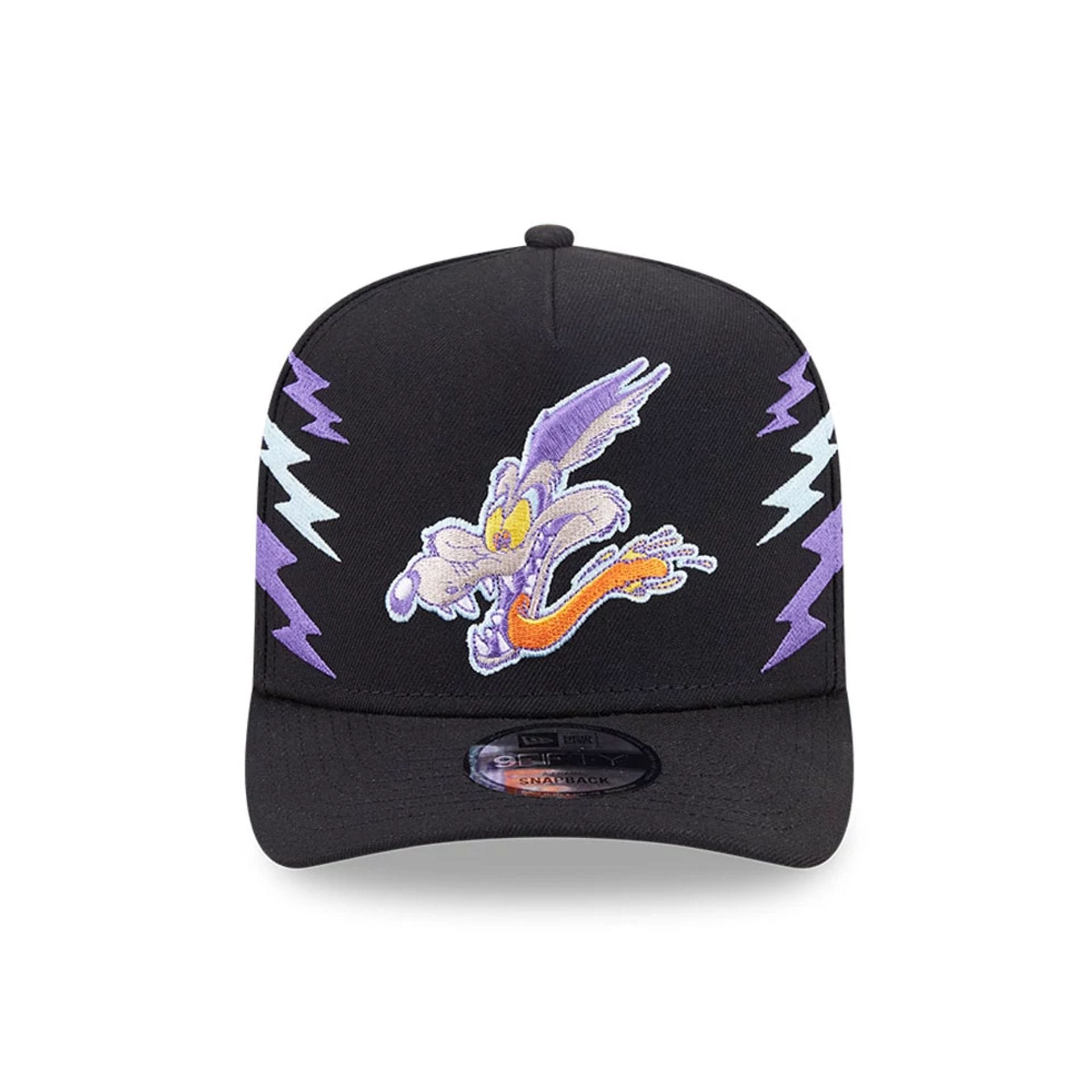 Pictured is this Looney Tunes Wile E Coyote 9FIFTY A-Frame Snapback Adjustable cap in black. 3
