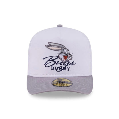Pictured is this Looney Tunes Bugs Bunny Script 59FIFTY A-Frame Fitted cap in white. 3