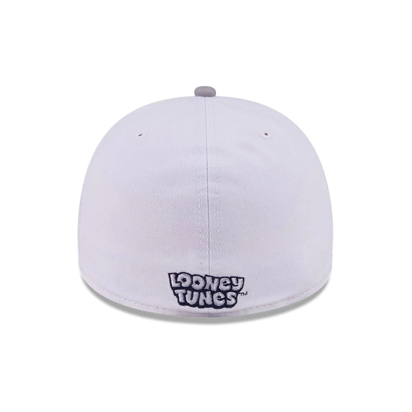 Pictured is this Looney Tunes Bugs Bunny Script 59FIFTY A-Frame Fitted cap in white. 7