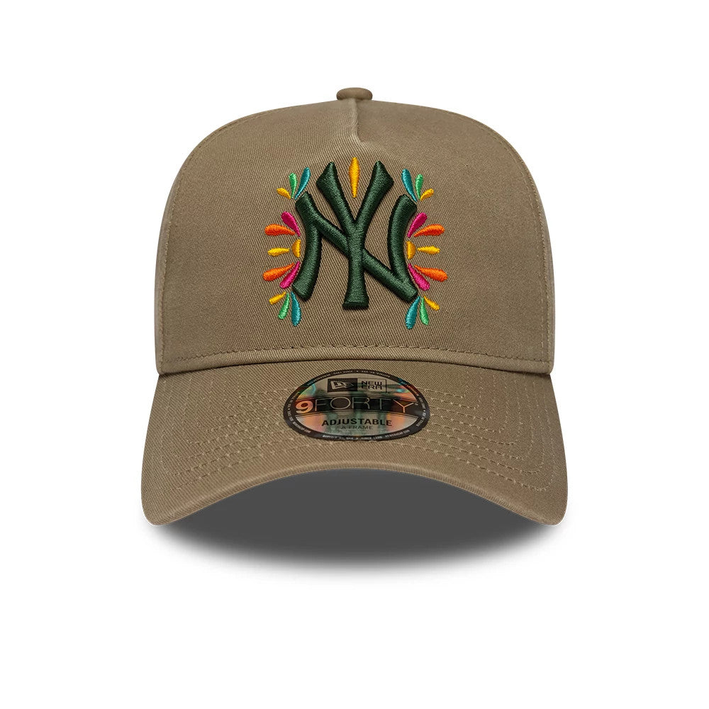 Pictured is this MLB Vibrant Festivities New York Yankees 9FORTY A-Frame Adjustable cap in Beige. 3