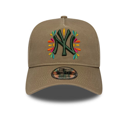 Pictured is this MLB Vibrant Festivities New York Yankees 9FORTY A-Frame Adjustable cap in Beige. 3