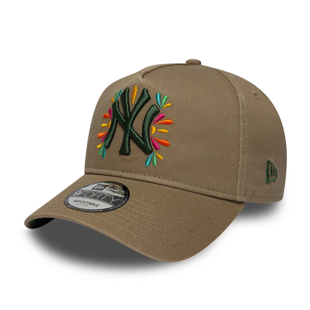 Pictured is this MLB Vibrant Festivities New York Yankees 9FORTY A-Frame Adjustable cap in Beige. 1