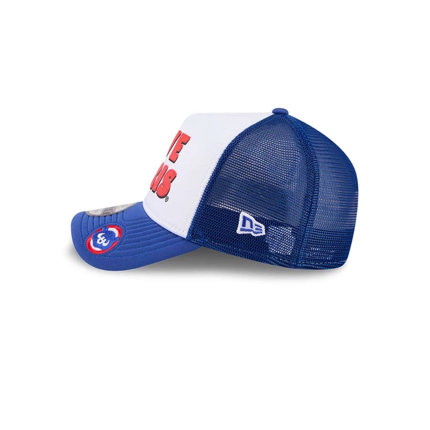 Pictured is this MLB X Ferris Bueller's Day Off Chicago Cubs 9FORTY A-Frame Trucker Adjustable cap in white. 5