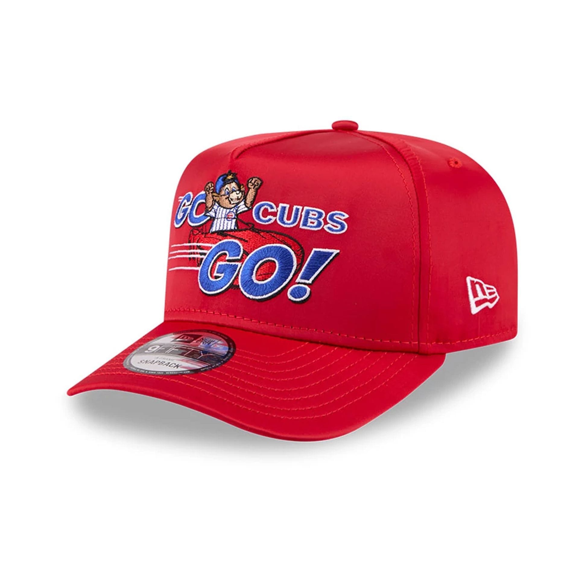 Pictured is this MLB X Ferris Bueller's Day Off Chicago Cubs 9FIFTY A-Frame Snapback Adjustable cap in red. 4
