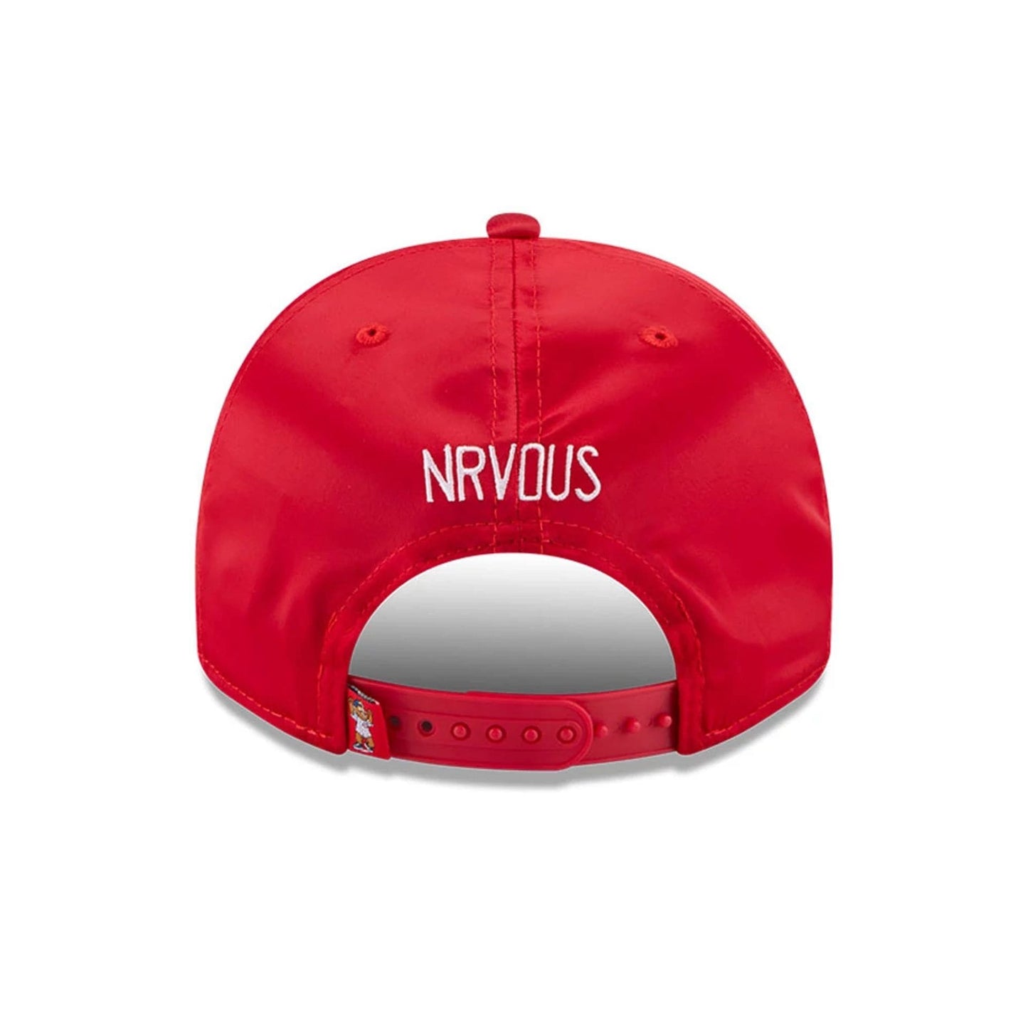 Pictured is this MLB X Ferris Bueller's Day Off Chicago Cubs 9FIFTY A-Frame Snapback Adjustable cap in red. 7