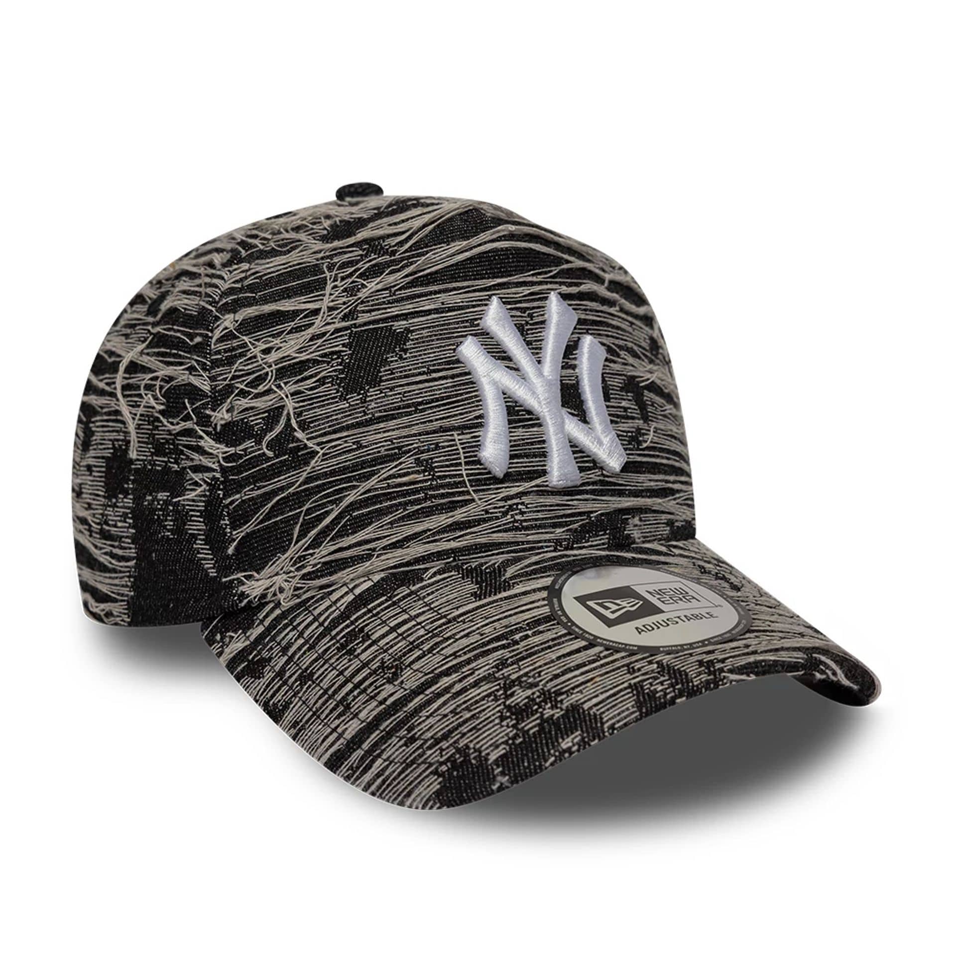 Pictured is this MLB Distressed Denim New York Yankees 9FORTY E-Frame Adjustable cap in black. 3