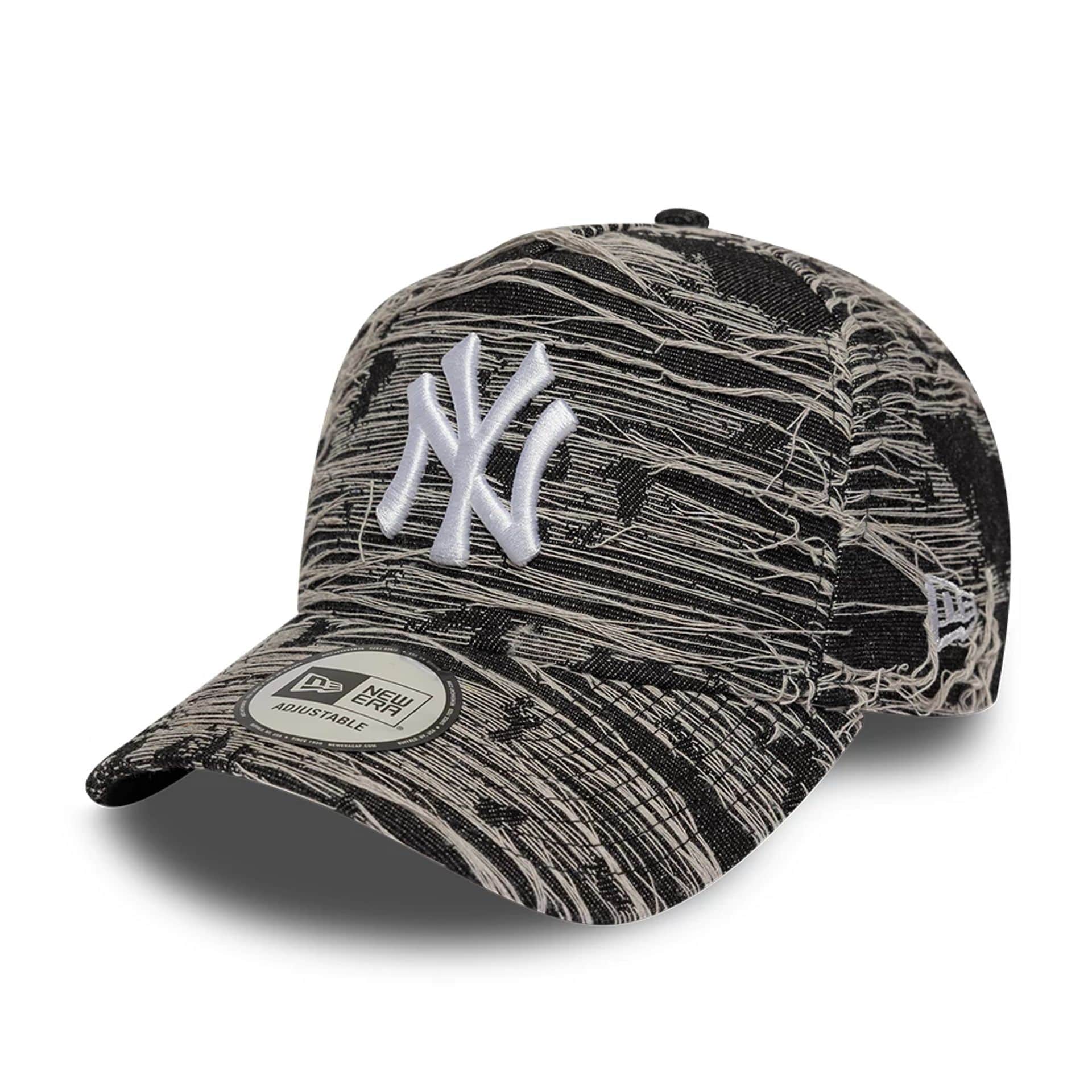 Pictured is this MLB Distressed Denim New York Yankees 9FORTY E-Frame Adjustable cap in black. 1