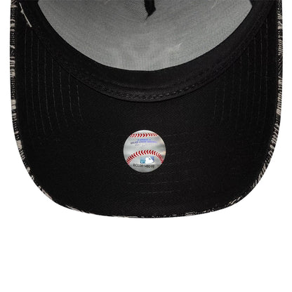 Pictured is this MLB Distressed Denim New York Yankees 9FORTY E-Frame Adjustable cap in black. 7