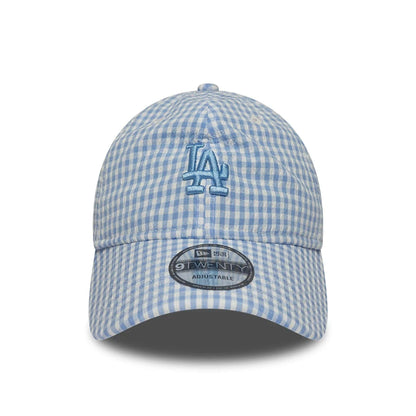 Pictured is this MLB Gingham Bowback LA Dodgers 9TWENTY Adjustable cap in pastel blue. 3