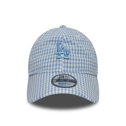 Pictured is this MLB Gingham Bowback LA Dodgers 9TWENTY Adjustable cap in pastel blue. 3