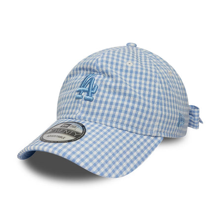 Pictured is this MLB Gingham Bowback LA Dodgers 9TWENTY Adjustable cap in pastel blue. 1