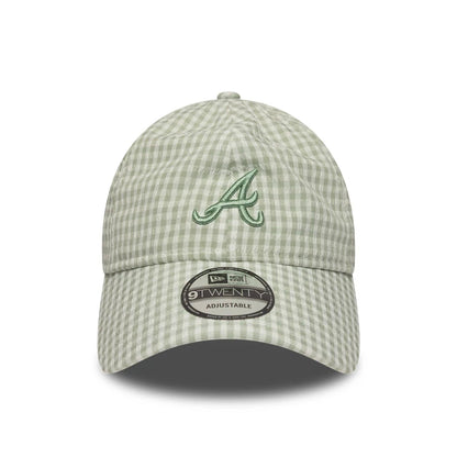 Pictured is this MLB Gingham Bowback Atlanta Braves 9TWENTY Adjustable cap in pastel green. 3