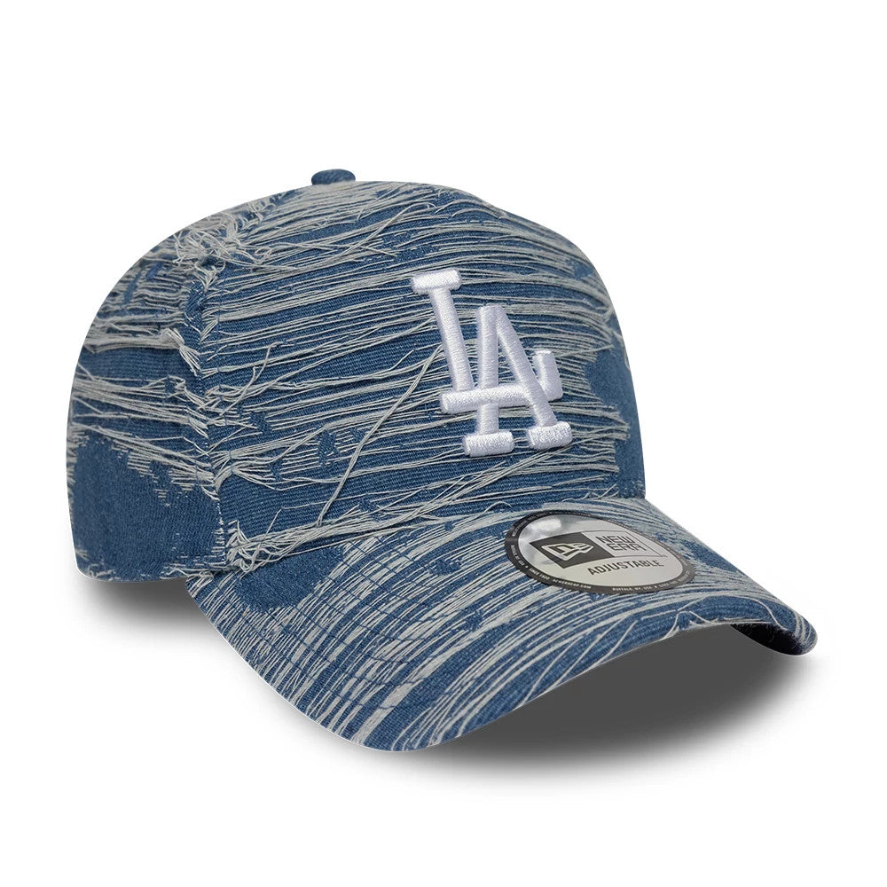 Pictured is this MLB Distressed Denim LA Dodgers 9FORTY E-Frame Adjustable cap in blue. 3
