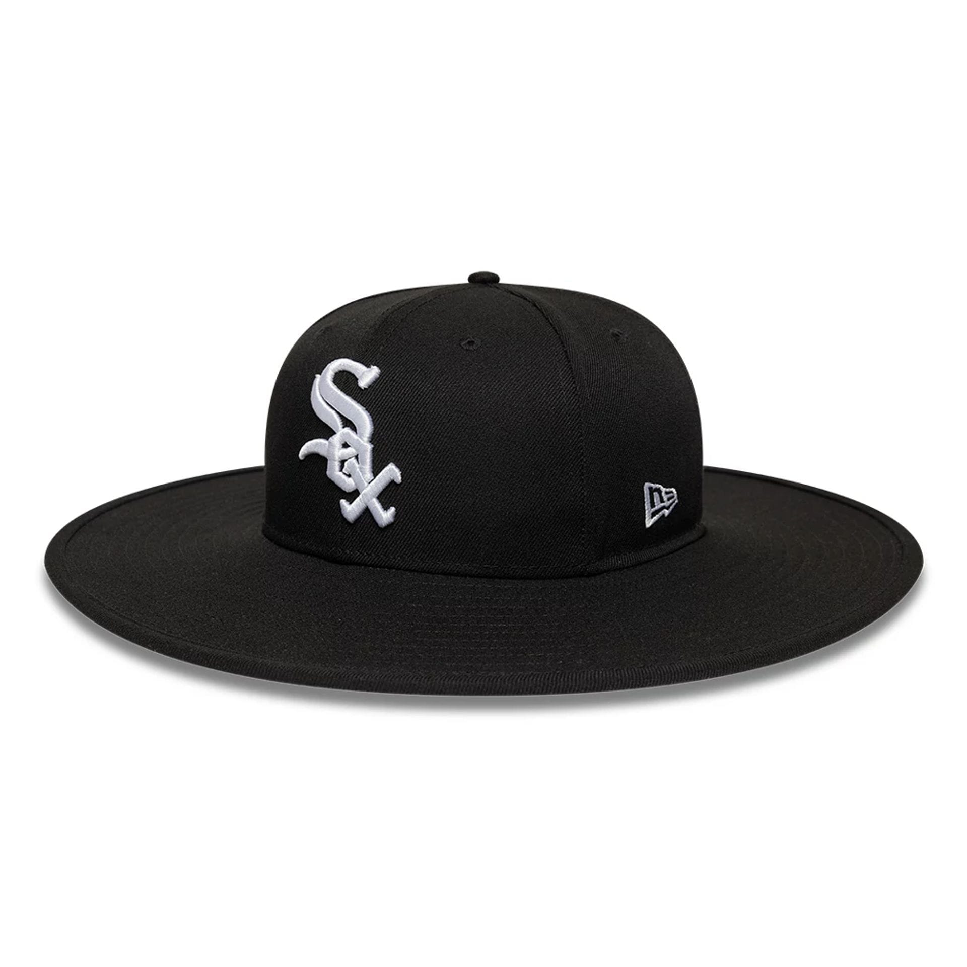 Pictured is this MLB 6 Panel Chicago White Sox Fitted Bucket hat in black. 1