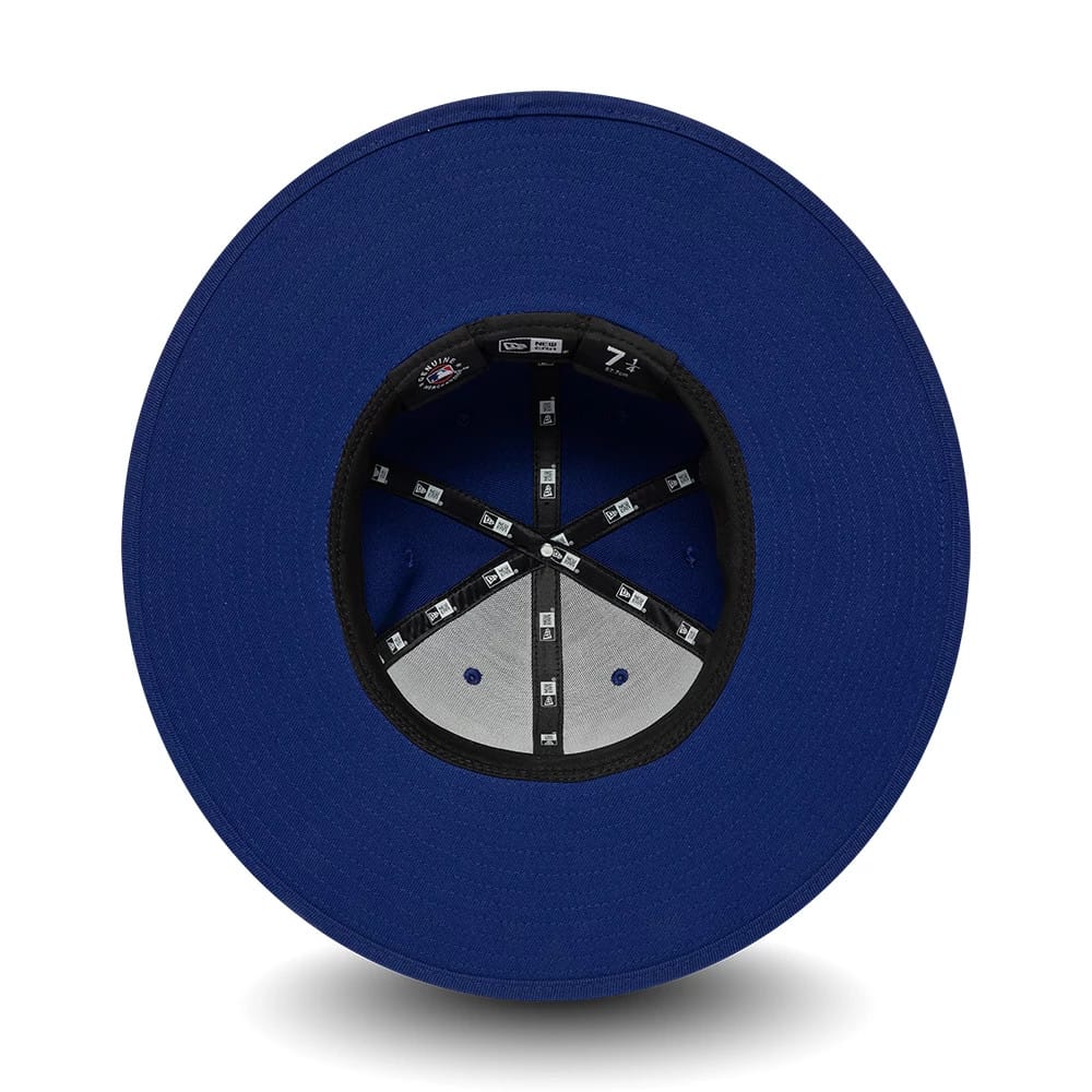 Pictured is this MLB 6 Panel LA Dodgers Fitted Bucket hat in dark blue. 5