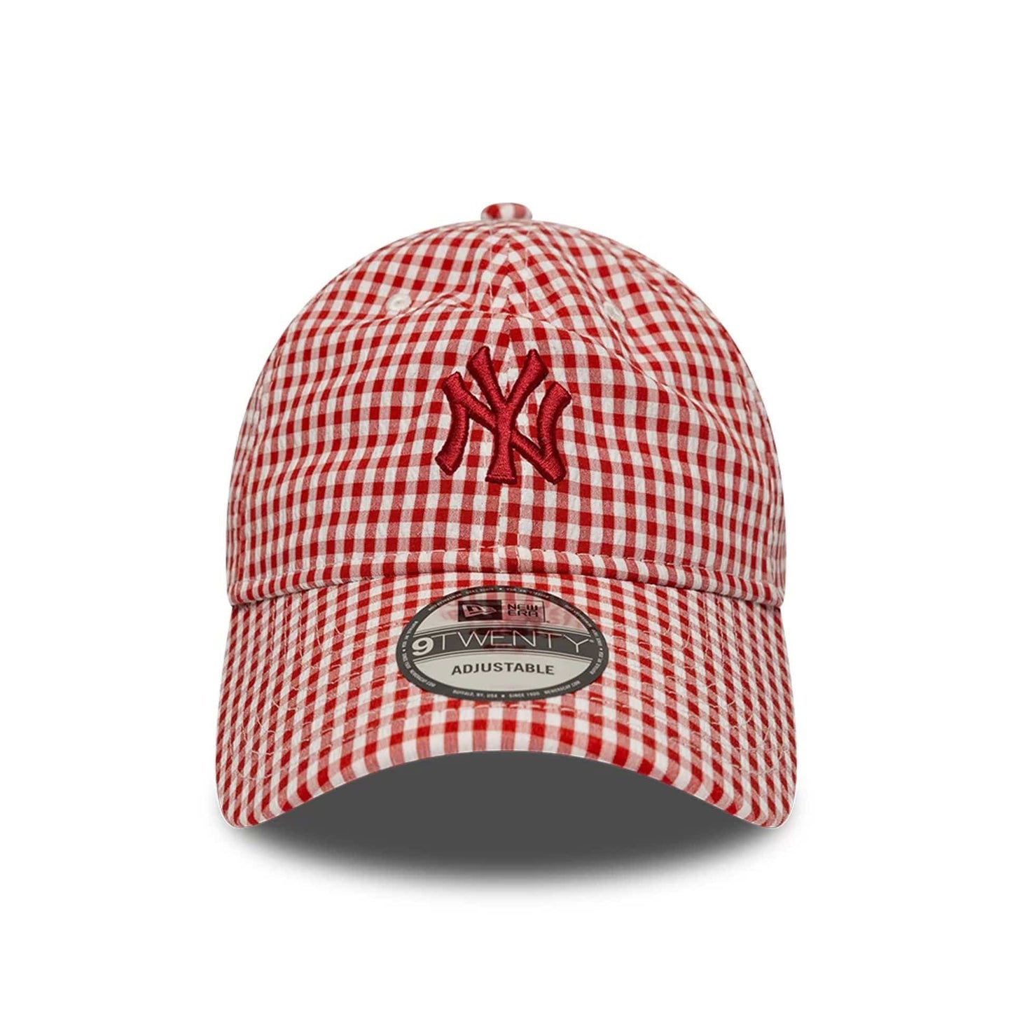 Pictured is this MLB Gingham Bowback New York Yankees 9TWENTY Adjustable cap in red. 3