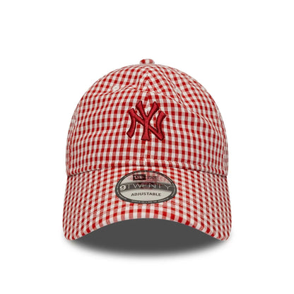 Pictured is this MLB Gingham Bowback New York Yankees 9TWENTY Adjustable cap in red. 3